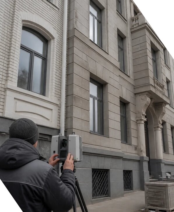 Лазерное сканирование фасадов зданий для обследования в Лесозаводске